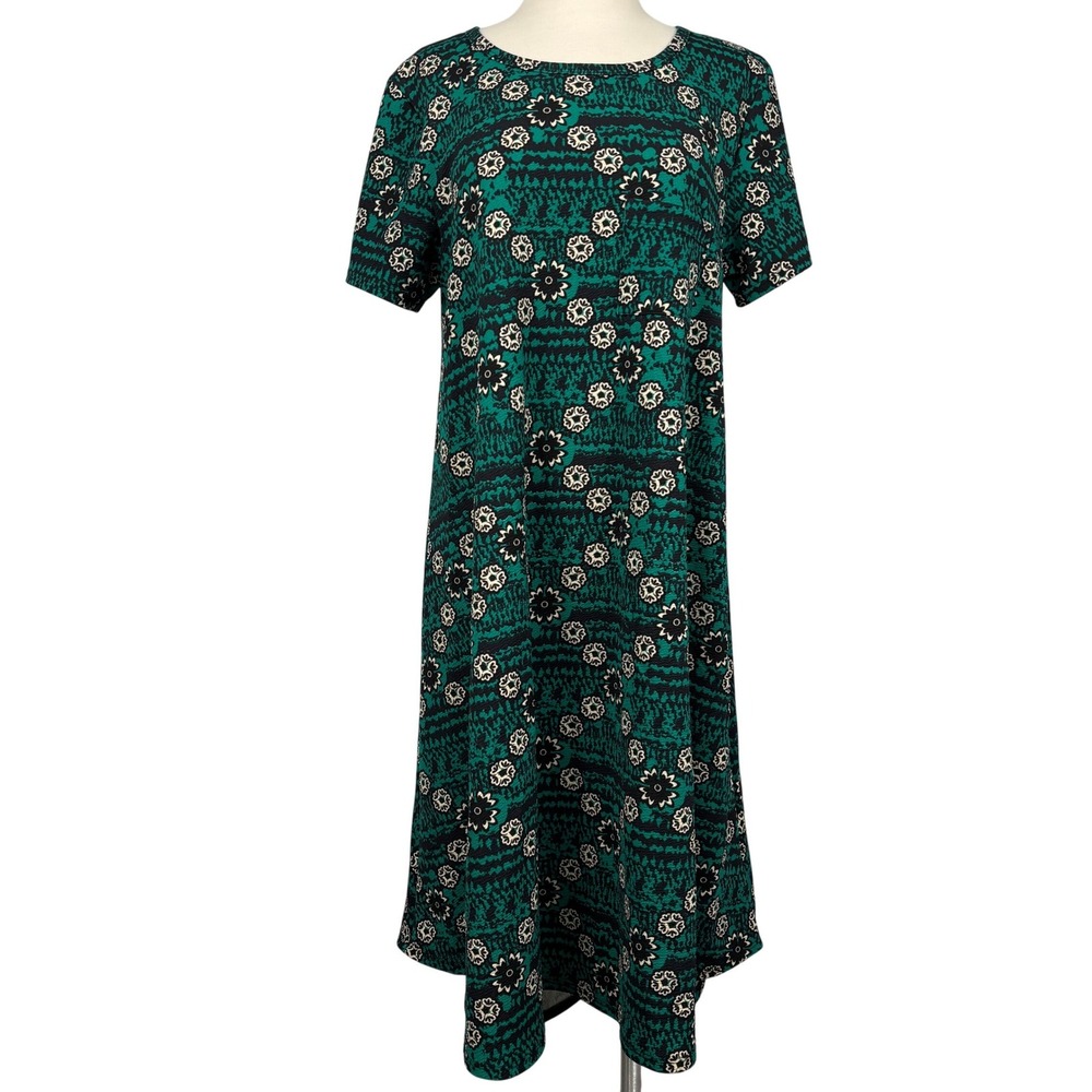 LuLaRoe Green Floral‎ Textured A-Line Maxi Dress Chest Pocket High Low Size L